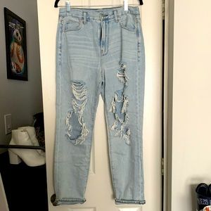 American Eagle white washed ripped mom jeans